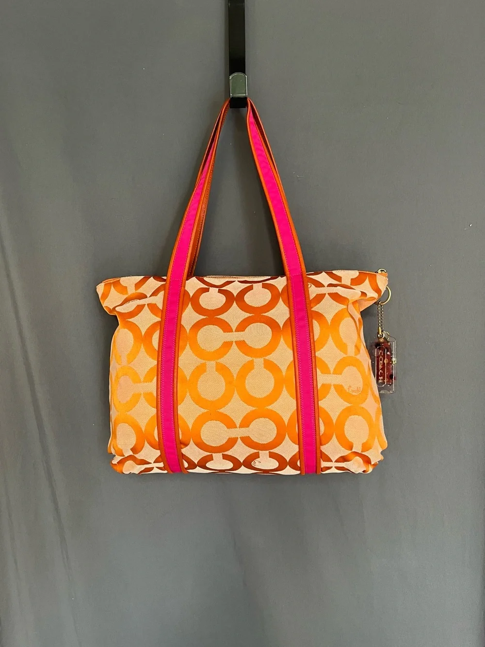 Coach Poppy Orange Pink Op Art Glam tote - Picture 3 of 12